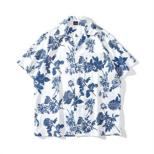 Camicie casual da uomo Camicie hawaiane floreali blu scuro Uomo Donna Camicetta estiva in materiale morbido e fresco Z0224