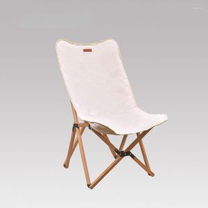 Camp Furniture Outdoor Beach Chair Beech Butterfly Camping Lazy Back Folding Leisure Canvas Solid Wood