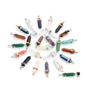 CAR DVR CHARMS Sier Gold Metal Natural Stone Piller Pendum Chakra Hexagonal Prism Healing Crystal Reiki Point Pendants For Necklace Jewelry DHXD5