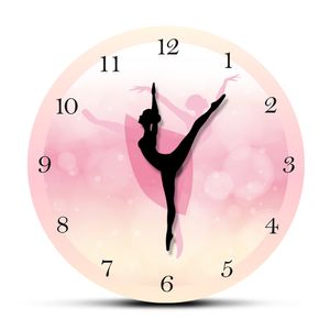 壁時計バレエダンサーとアラビア数字女の子の寝室の装飾プリンセスピンクの壁時計ダンス壁アートバレリーナ移動脚時計時計 230301