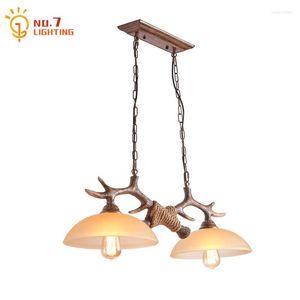 Pendant Lamps American Vintage Industrial Antler Lights LED E27 Rope Hanging Lamp For Restaurant Pot Shop Bar Loft Kitchen