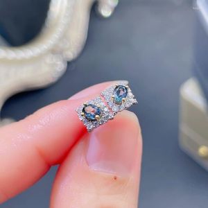 スタッドイヤリングロンドンブルーナチュラルトパーズイヤリングスタッド3 4mmとS925女性用S925スターリングシルバーデイリーパーティーウェアジュエリー