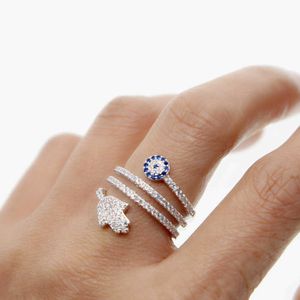 Pierścienie klastra 2023 NOWOŚĆ ANILLOS ANILLOS TOPLATOWA ŚRUBA PIERSKI Z MICRO PRZEDŁOWA HAMSA FATIMA Ręka dla Palm Eye Charm Crystals Women Jewelry G230228