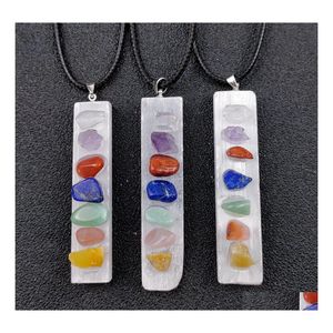 car dvr Pendant Necklaces Plaster Rec Necklace Reiki Healing Cystal Seven Chakra Beads Energy Charms Pendum Amet Orgonite Jewelry Drop Deliv Dhzv4