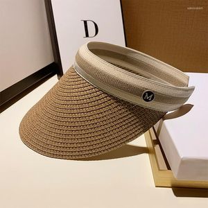 Cappelli a tesa larga Donna Lettera M Sole Fatto a mano Cappellini con visiera di paglia Estate Casual Ombra Vuoto Cappello a cilindro Vacanza al mare GorrasWide