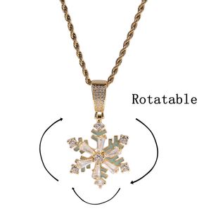 Full Zircon Hip Hop Snowflake Pendant Glow Rotation Necklace Gold Plated Bling Mens Hip Hop Rap Jewellers