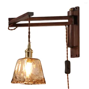 Vägglampor Creative Vintage Light Folding Bedside Lamp Loft Antique Lights Wood Glass Home Decor Lighting