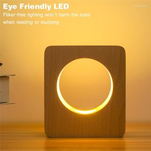 Table Lamps Creative Solid Wood LED Lamp USB Charging Dimmable Bedside Night Light Home Lighting Fixture