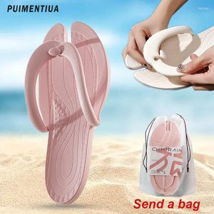 Terlik Yaz Erkek Kadın Katlanabilir Flip Flops Sıradan Ayakkabı Plaj Slaytları Taşınabilir Sandalet Slip Olmayan Banyo El Seyahat Işığı