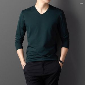 Erkek Tişörtleri Bahar Sonbahar Erkek Uzun Kollu T-Shirt V Yastık Renk Sıradan Yeşil Vintage Tişört Plus Boyut XXXL BOYS Sevimli İnce Tshirt