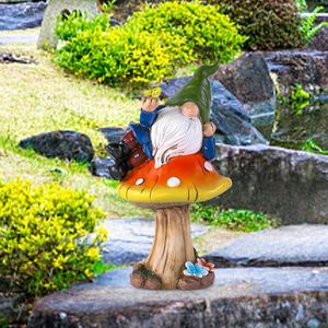 Garden Decorations Gnomes Statue Gnome On Mushroom Yard Ornament For Outdoor Patio Decor Mini Sculpture Holiday Craft Kid Gifts