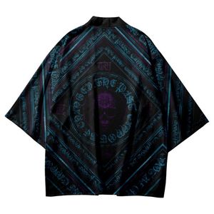 Etniska kläder män svart tryck cardigan och pant streetwear yukata haori kimono skjorta traditionella japanska samurai klädetniska