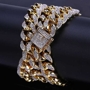 Hiphop hip hop men's Cuba gold 14mm three-dimensional micro inlaid zircon necklace water wave chain