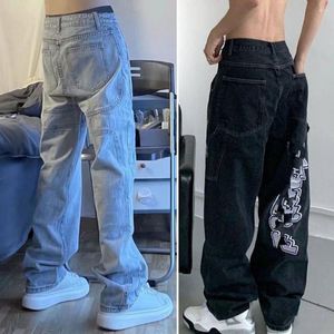 Herren-Jeans, Baggy, trendige, einfarbige, hohe Taille, Hip-Hop-Denim-Hose, entspannte Passform für den Außenbereich