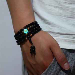 Strang-Charme, der im Dunkeln leuchtet, Mond-Drachen-Armband für Damen und Herren, Liebhaber, schwarzer Buddha, 108 männliche Perlen, leuchtende Armbänder, Armreifen