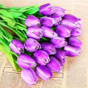 Flores decorativas grinaldas de alta qualidade 1pcs roxo pu tulips artificial touch real white seda tulip bouquetsdecorative
