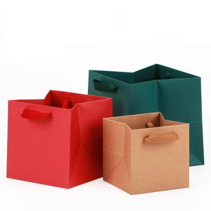 Gift Wrap 20Pcs Wedding Paper Cake Box Gift Bag With Handle Square Potted Flowers Packing Box Birthday Party Cake Flower Bag Custom 230301