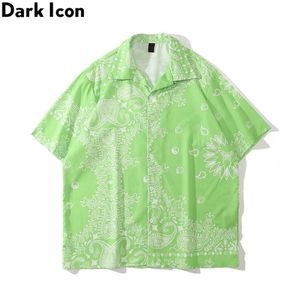 Mäns avslappnade skjortor ikon gelap hijau bandana kemeja pria musim panas streetwear polo kemeja hawaii wanita z0224