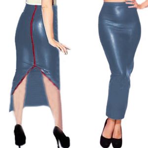Skirts Sexy Latex Women Split Slim Long Skirt Lady Party Slit Maxi Pencil High Waisted Elegant Goth Clothing 7XL