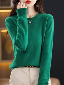 Women's Sweaters Autumn Winter Wool Blend Sweater Woman Horseshoe Design O-Neck Pullover Casual Knitted Tops Cashmere Female Sweater 230301