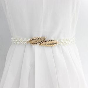 Cinture Strass Perle Vita Fibbia elastica Cintura a catena di perle Abito da donna Maglione Decorazione Cinture Ragazze Cinturini tutto-fiammifero