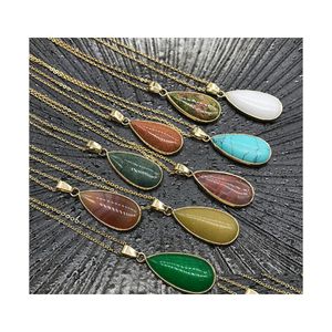 voiture dvr Pendentif Colliers Reiki Guérison Bijoux Goutte D'eau Pierre Naturelle Collier Quartz Lapis Opale Rose Cristal Pyramide Améthyste Femmes Goutte Dhqif