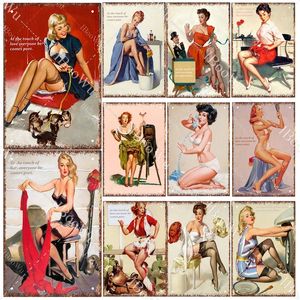 Seksi Lady Vintage Metal Boyama Plakası Pin Up Kız Teneke Plak Posteri Duvar Dekor Bar Pub Kulübü Man Mağara Retro Signs 30x20cm W03