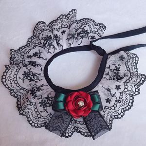 Dog Apparel Pet Accessories Handmade Bow-Knot Ties Necklace Puppy Collars Red Flower Decor Neckties For Small Dogs Noble Lace Supplies