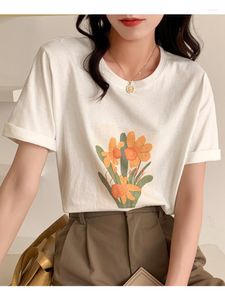 Women's T Shirts Vintage Print Top Tshirts For Women Korean Fashion Womens Clothes 2023 Summer Short Sleeve Tshirt White T-shirt tee shirt