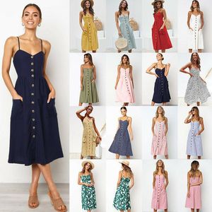 Casual Dresses Dress Cotton Sleeveless Loveliness Single-breasted Variety Of Colors V-Neck Women Slip Fashion