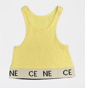 CE Designer Crop Top Damen Tops Tees Tanks Camis Sport Leisure Sexy Bottoming Elastic Weste Off Schulter Tanktop Lässige Ärmeln Rückenless Hemden Gelb gelb