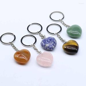 Anahtarlıklar kalp doğal kristal şifa taş yeşil aventurine pembe kuvars kaplan göz anahtarlık gümüş renkli araba anahtarı vekili dekorkeychains fier