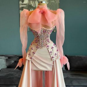 Festklänningar i lyx elegant kväll långa ärmar Bow Corset Crystals Train Plus Size Women Cocktail Gowns Custom