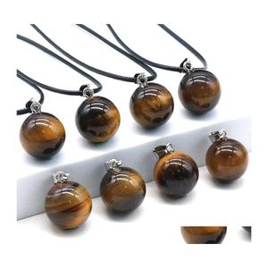 car dvr Pendant Necklaces Round Gemstone Pendants Necklace Natural Dangle 14Mm Ball Crystal Charms Healing Chakra Stone Charm Sphere Jewelry Dhlps