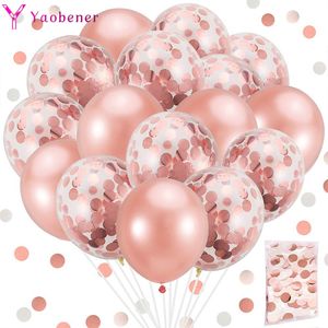 Party Decoration 20pcs 12inch Confetti Latex Balloons Födelsedag bröllop Bachelorette Decorations Anniversary Backdrop Decor Rose Gold Roundpa