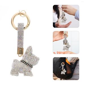 Keychains Dog Pendant Rhinestone Keychain Key Ryggsäck Ring Charm Deced Hanging Chain Crystal Animal Puppy Ornament Decoration Holder