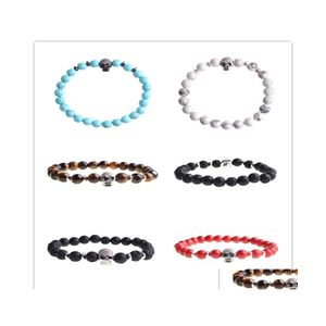 car dvr Beaded Strands Natural Zircon Bracelet For Men And Women Fashion Personality 8Mm White Pine Red Tiger Eye Volcanic Stone Drop Deliv Dh64H