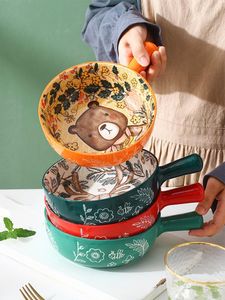 Bowls Cartoon Bowl Ceramic Handle Cute Girl Heart Tableware Household Instant Noodle Oven Air Fryer Special