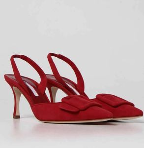 Włochy Projektant Kobiety Maysli Sandały Buty Lady Slingback obcas Szpiczasty Nosek Pompy Buckle-szczegóły Lady Sexy Wedding Party Wysokie Obcasy MANOLO-EU35-43 z pudełkiem