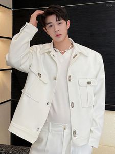 Мужские куртки мужская повседневная куртка металл Большой карман декоративный корейский стиль простой твердый цвет 2023 модный пальто 2A1853