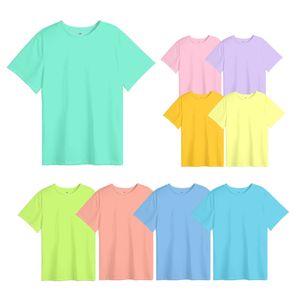 Sublimação Pastel Pastel colorido de cor em branco Transferência de calor T-shirts Roupas de poliéster Roupas de pai-filho DIY American Tamanho 2T/4T/6T/8T/10T/12T/14T A12