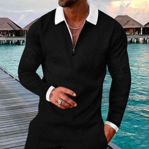 Men's Polos Fall 2023 Men's Polo Shirts Casual Fashion Long Sleeve Lapel Zip T Tops Streetwear S-3XL