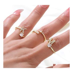 car dvr Band Rings Simple Copper Knuckle Ring Geometric Letter K Zircon M Temperament Personality Open For Women Finger Bagues Femme Party J Dh2Kd