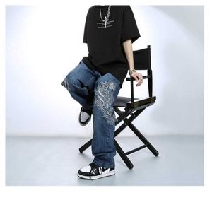 Men's Jeans Dragon Pattern Vintage Jeans Embroidered Men's Denim Trousers Streetwear Print Hip Hop Baggy Y2k Harajuku Pants Oversize Man Z0301