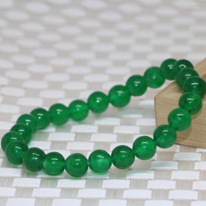 Strand Fashion Factory Outlet 8mm Round Beads Green Malaysia Jades Chalcedony Stone Bracelets Fine Jewelry 7.5inch B2175