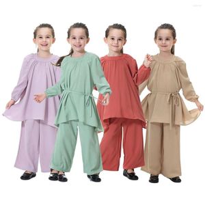Ethnische Kleidung 2023 Muslim traditionelle islamische Abaya für Kindermädchen türkisch arabisch Eid Mubarak Kleid Malaysische Stoff Runde Hemd Hosen
