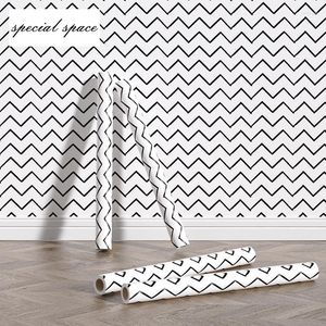 Papéis de parede pintados à mão Painted Wavy Line Peel e Stick Wallpaper para sala de estar com sala de estar TV Sofá de fundo de papel de parede de papel Renovação