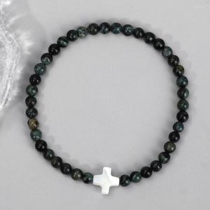 Strand Men Hematite Beads Bracelet Natural Stone Charm Cross Pendant 4mm Lapis Lazuli Lava Bracelets For Energy Jewelry