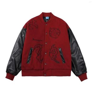 Men's Jackets Hop Mens Hip Baseball Letter Embroidery Leather Sleeve Patchwork Loose Outerwear Streetwear Vintage Bomber Jacket Male