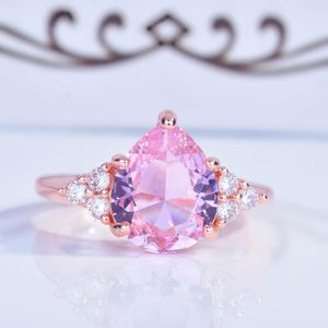 Cluster Ringe Mode Rosa Diamant Rose Gold Wasser Tropfen Birne Ring 925 Stempel Wilde Einfache Zirkon Engagement Weibliche Party geschenk